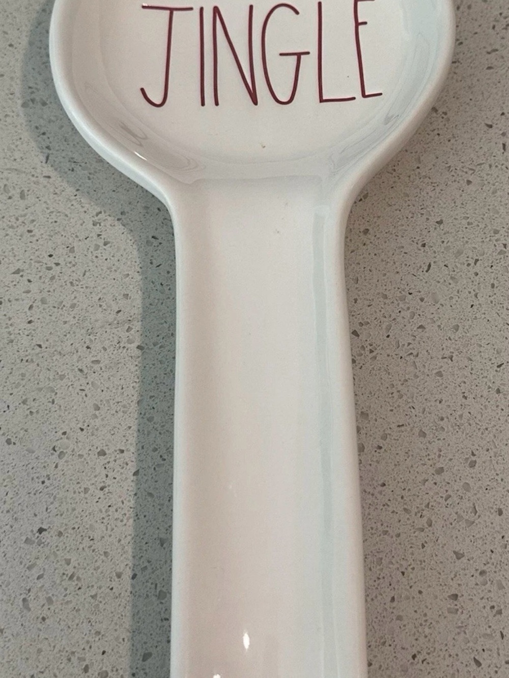 Rae Dunn White Ceramic Spoon Rest with Red 'JINGLE' Lettering